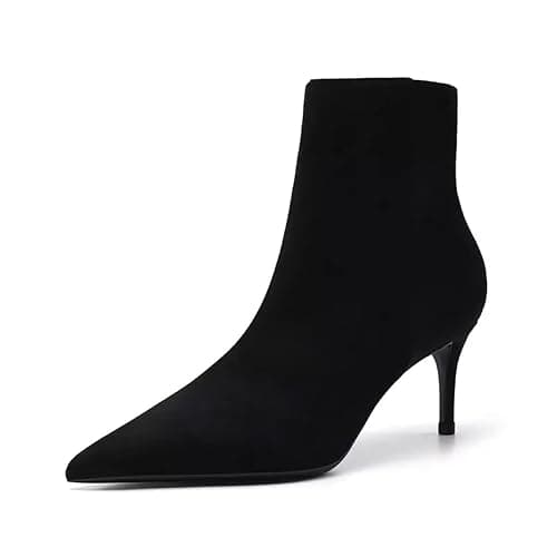 HDEUOLM Women Stiletto Mid Heel Pointed Toe Slip-on Zipper Ankle Boots Short Bootie Wedding Dress 2.4 Inches Heels - Image 1