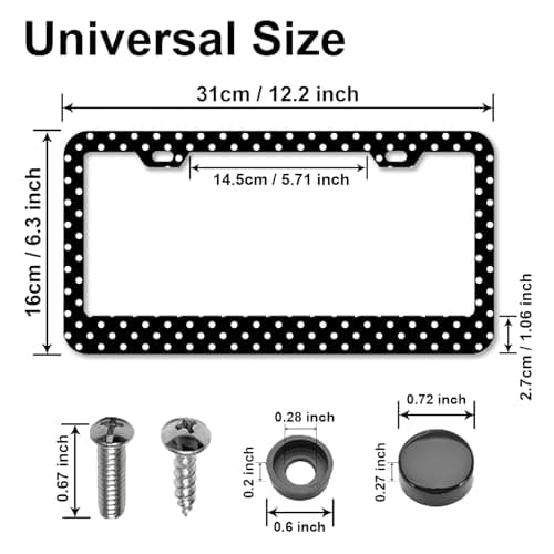 Polka Dots License Plate Frames，Polka dots Car Accessories for Women and Men ，Cute License Plate，Aluminum License Plate Frame Fits Standard US Vehicles Size 12.2 x 6 Inch (Black-Polka dots) thumbnail 2