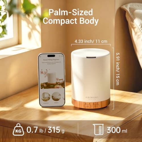 ASAKUKI Essential Oil Diffuser for Home, 300 ml Humidifier with Automatic Shut-Off, Quiet Aromatherapy Diffuser with 7 LED Lights for Living Room, Kitchen, Bedroom, Hotel - Light Brown thumbnail 8