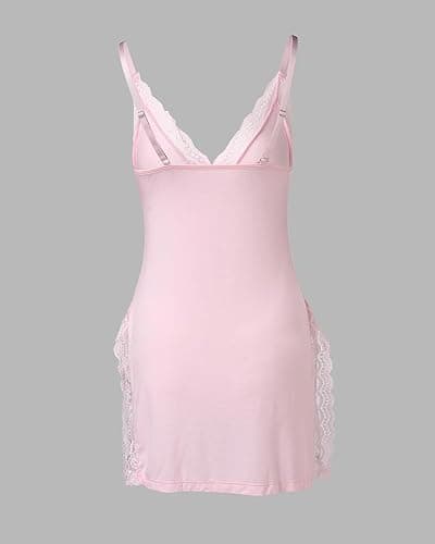 CHICME Women's Lace Trim Side Slit Modal Cami Sleep Dress Loungewear Cute Night Gowns for Women thumbnail 6