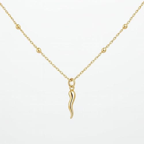 Fronay Collection 14K Gold Plated Italian Horn Necklace - Dainty Italian Cornicello Necklace – Gold Laminated Rosary Chain – 16”+1.5” – Good Luck Talisman Jewelry for Women - Made in Brazil thumbnail 2