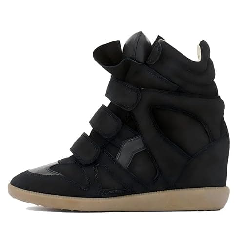 WJZDSJCO Wedge Sneakers for Women Heels Suede Hook and Loop High Heel Platform Tennis Round Toe Triple Strappy Band Casual Vintage Fashion Dressy Comfy Campus Trendy Retro - Image 1
