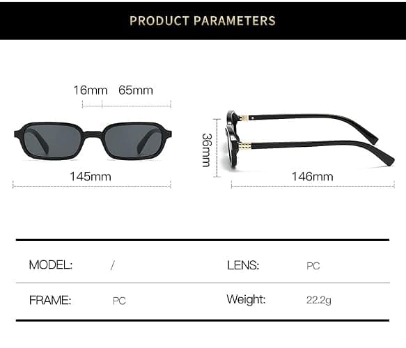 Retro 90s Rectangular Sunglasses for Women, Vintage Trendy Fashion Slim Square Small Frame with UV Protection thumbnail 2