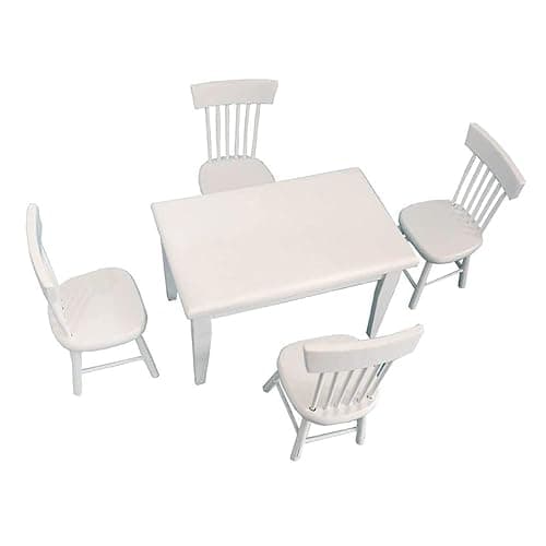 SXFSE Dollhouse Decoration Accessories, 1:12 Dollhouse Miniature Furniture Wooden White Dining Table Chair Model Set thumbnail 2