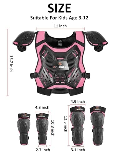 Kids Dirt Bike Gear Armor Vest Suit, Motorcycle Chest Protector with Knee Elbow Pads, Youth Riding Protective Gear for Motocross Cycling Skating Ski Off-Road (Pink) thumbnail 2