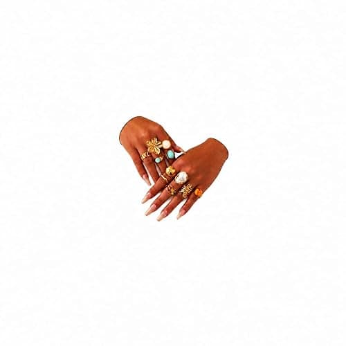 UYY Chunky Gold Rings for Women Non Tarnish, Baroque Pearl Flower Tiger's Eye Stone Rings Adjustable Stacking Statement Rings Set Fashion Jewelry Gifts - Image 1