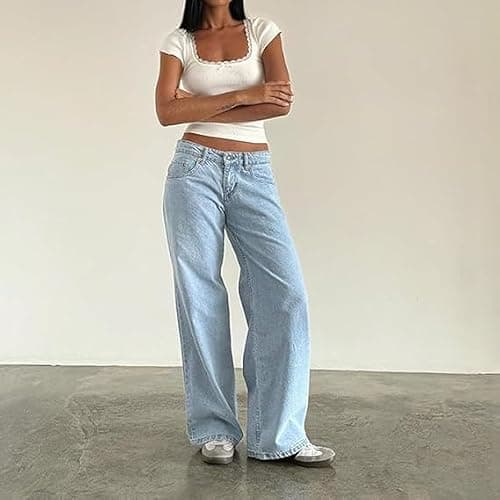 Women's Y2k Low Rise Baggy Jeans Washed Straight Wide Leg Denim Pants Casual Loose Vintage Fit Boyfriend Jean Denim Pants thumbnail 4