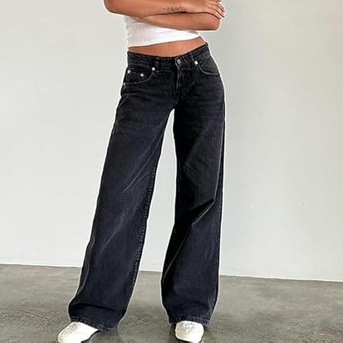 Women Y2K Low Rise Baggy Jeans Wide Leg Loose Fit Boyfriend Straight Leg Trendy Stretch Denim Pants Streetwear thumbnail 3