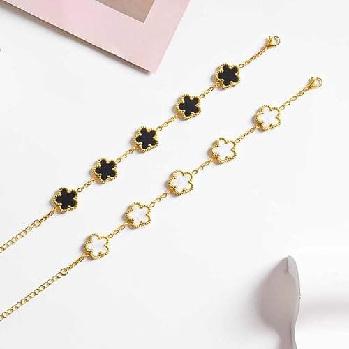 Noufwa Clover Bracelet for Women 18k Gold Lucky Four Leaf Clover Flower Bracelets Link Set unique Christmas Jewelry Gifts for Women thumbnail 5