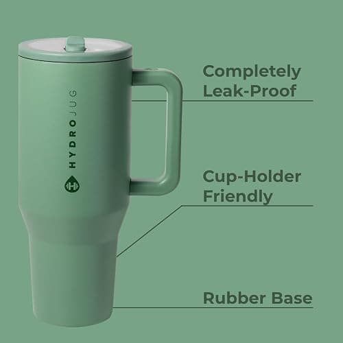 HydroJug Traveler - 40 oz Water Bottle with Handle & Flip Straw - Fits in Cup Holder, Leak Resistant Tumbler-Reusable Insulated Stainless Steel & Rubber Base - Gifts for Women & Men, Sage thumbnail 3
