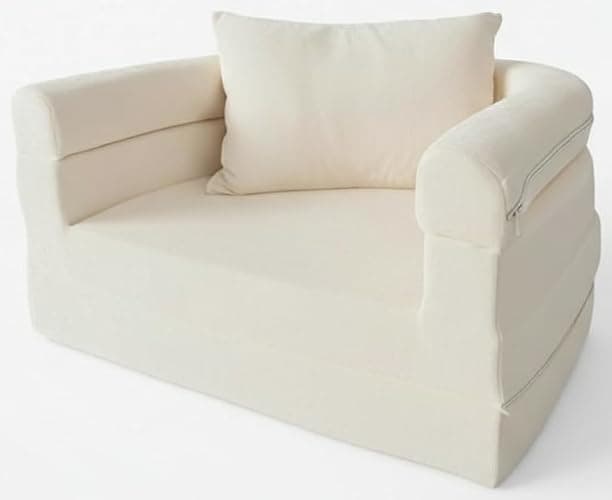 Wonder Space Kids Foam Couch with Blanket & Pillow, Pre-Assembled Toddlers 3-in-1 Convertible Sofa, Indoor Foadable Lounger Chair & Flip Open Floor Bed for Boys & Girls (Ivory) - Image 1