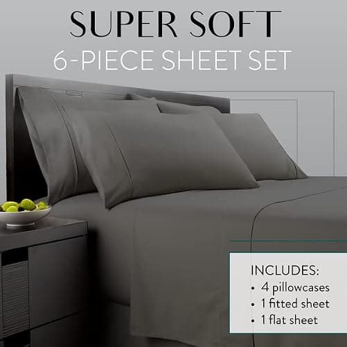 Danjor Linens Bed Sheet Set Queen Size for Hot Sleepers, Hotel Premium Sheets with 4 Pillowcases, Lightweight Brushed Microfiber Deep Pockets, Breathable Cooling 6 Piece Bedding Sets, Gray thumbnail 2