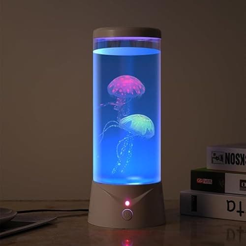 BiKiBao Jellyfish Lamp 9 Color Changing 2 Mode Portabe Jelly Fish Night Light LED Mood Lamp Home Decor for Room Office Night Light Liquid Motion Lamp Ideal Gift for Kids (White) - Image 1