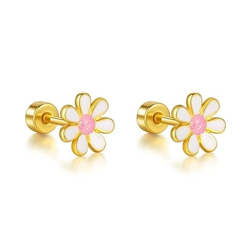 Onnzin Titanium Daisy Flower Earrings,Hypoallergenic Earrings for Sensitive Ears,Pure Titanium Implant Grade Stud Screw Back Girls Women Teen 7mm thumbnail 8