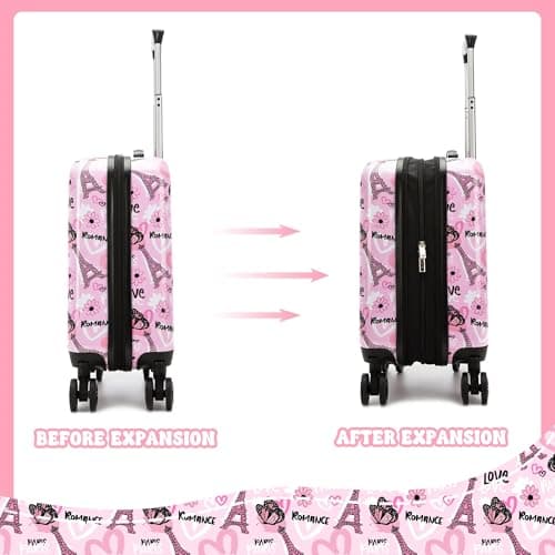 Esteemly Kid's Luggage Set 3 Piece Suitcase Set 16" Hardside Luggage with Spinner Wheels Girls Carry on Toddler Travel Rolling Suitcase with Duffle Bag Neck Pillow Airline Approved thumbnail 3