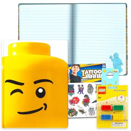 LEGO Journal - LEGO Minifigure Stationery Bundle with Hardcover Lined Notebook, Erasers, More | Boys Writing Journal School Supplies Style May Vary - Image 1