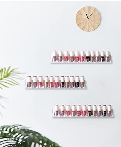 LikeU Nail Polish Rack Wall Mounted Shelf 4 Pack, Clear Acrylic Holder Organizer With Removable Anti-slip End Inserts, 4 Tiers Floating Display for 60 Bottles thumbnail 2