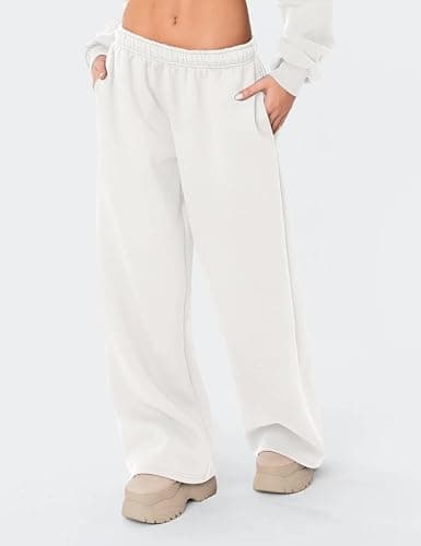 HeSaYep Women's Fleece Lined Sweatpants Wide Leg Thermal Winter Warm Baggy Sweat Pants with Pockets - White - Small thumbnail 3