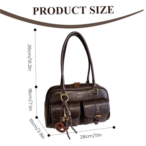 Y2k Shoulder Bag PU Leather Vintage Purse with Pendant Large Capacity Top Handle Y2k Purse for Shopping Work Travel thumbnail 6