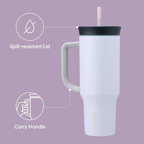 Owala Stainless Steel Triple Layer Insulated Travel Tumbler with Spill Resistant Lid, Straw, and Carry Handle, BPA Free, 40 oz, Purple (Bunny Hop) thumbnail 3