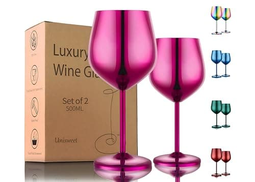 UNISWEET Stainless Steel Wine Glasses Set of 2, 18 oz Unbreakable Purple Wine Glass Unique Metal Wine Goblets for Outdoor Capming and Pool Gift for Wine Lovers - Image 1