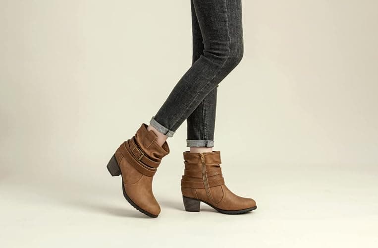 VJH confort Women's Mid Calf Boots,Round Toe Comfort Low Heel Slouchy Dress Booties with Buckle Strap Side Zipper thumbnail 6