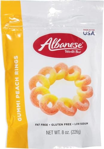 Albanese World's Best Gummi Peach Rings | 8oz of Candy | Gluten Free, Fat Free, Soft and Chewy Gummy | Perfect as a Drink Garnish for Parties, Including in a Dessert Bar, and Crafts with Kids thumbnail 3