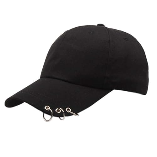 niumanery Unisex Korean Harajuku Baseball Cap with Metal Rings Hip Hop Adjustable Dad Hat Black - black - Image 1