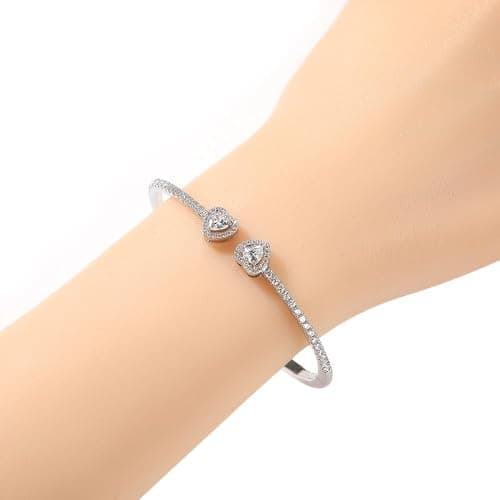 ZqlDDayUP Womens Cute Love Heart Open Cuff Bangle Bracelet 18K Gold Silver Plated Cubic Zirconia Bangle Bracelet, Heart Cuff Bracelet Hip Hop Jewelry Gift for Women thumbnail 5