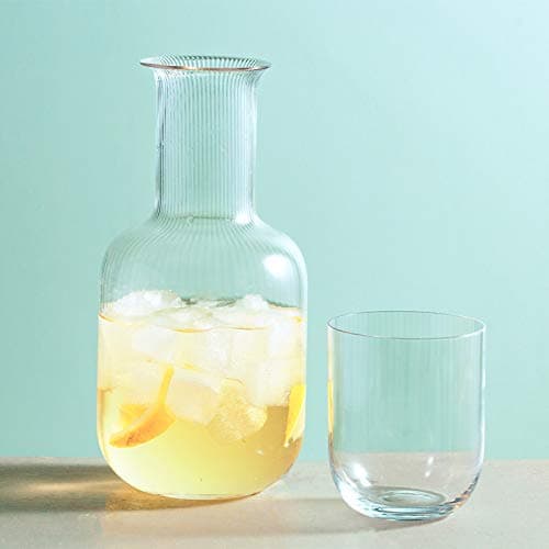 Sizikato 25 Oz Vertical Stripes Clear Glass Bedside Night Water Carafe with Tumbler Glass. thumbnail 2