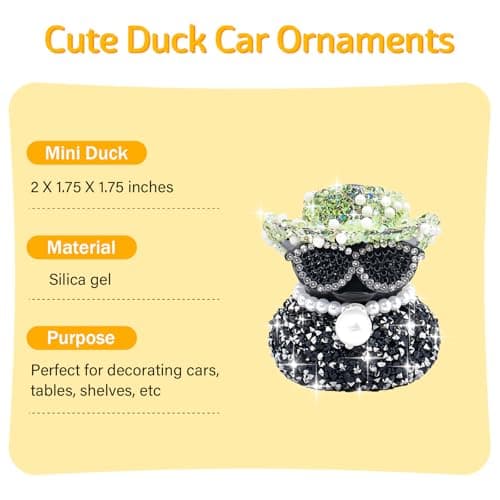 wonuu Black Diamond Rubber Duck Car Ornaments Funny Office Gifts Dashboard Decorations for Cool Car Accessories with Green thumbnail 3