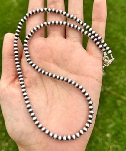 4mm Sterling Silver Oxidized Pearl Bead Necklace Southwestern everyday wear Navajo Style thumbnail 2