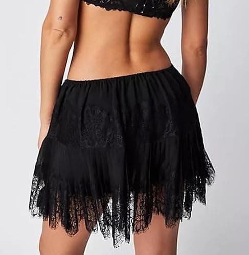 Women Y2K Black White Lace Mini Skirt Low Rise Half Slip Underskirt Ruffle Pleated Layered Flowy Short Skirts thumbnail 3