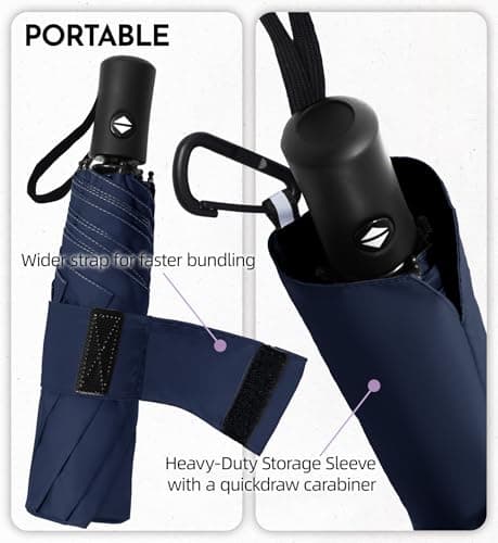 LILAC Compact Travel Windproof Umbrella, 43" Auto open/close Folding Quick Dry Umbrellas for Rain, Lightweight Portable Small for Backpack Car, Thoughtful Gift for Women Men Kids, TSA Approved, 1-Navy thumbnail 5