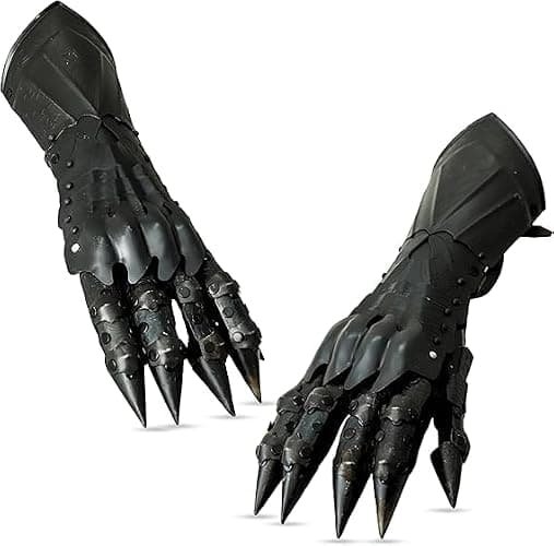 THINKSUP Medieval Gothic Claw Gauntlet Gloves – Full Finger Black Metal Armor Gloves for Cosplay, Halloween Costume, LARP & Display – Articulated Knight Hand Armor Collectible thumbnail 5