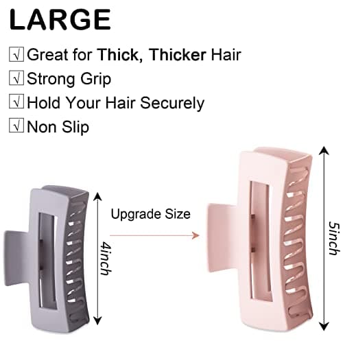 Bmobuo 5 Inch Extra Large Claw Clips, XL Jumbo Claw Clips for Thick Hair, 4PCS Big Hair Clips for Women Thick Long Curly Hair, Strong Hold Oversized Square Claw Clips, Durable Matte Jaw Clip Hair Claw Clips - 01-Neutral thumbnail 6