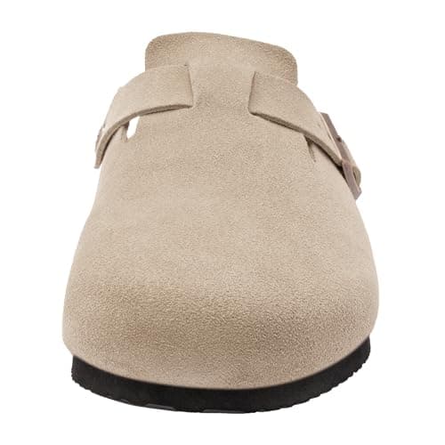 Brelzo Calvior Women's Suede Clogs Men's Slip-On Mules Non-Slip Potato Shoes Arch Support Sandals with Adjustable Buckle for Indoor & Outdoor Use Tan thumbnail 9