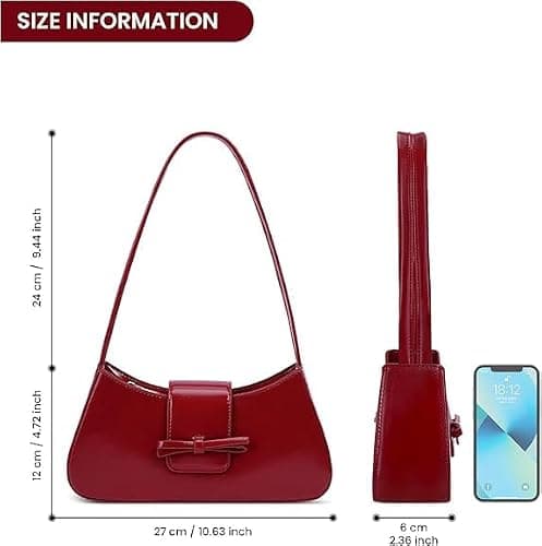 Demiawaking Damen Umhängetasche, Coquette Schleife Geldbörse für Frauen, Y2k Hobo Handtaschen, Trendy Clutch Geldbörse Leder Unterarmtasche - Rot thumbnail 6