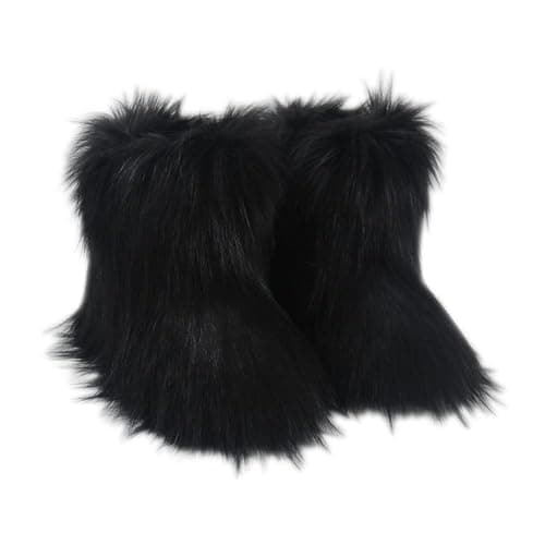 Gegefur Girls Boys Kids Faux Fur Boots Furry Fuzzy Fluffy Warm Winter Snow Boots Flat Shoes Outdoor - Image 1