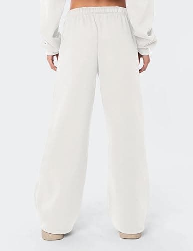 HeSaYep Women's Fleece Lined Sweatpants Wide Leg Thermal Winter Warm Baggy Sweat Pants with Pockets - White - Small thumbnail 2