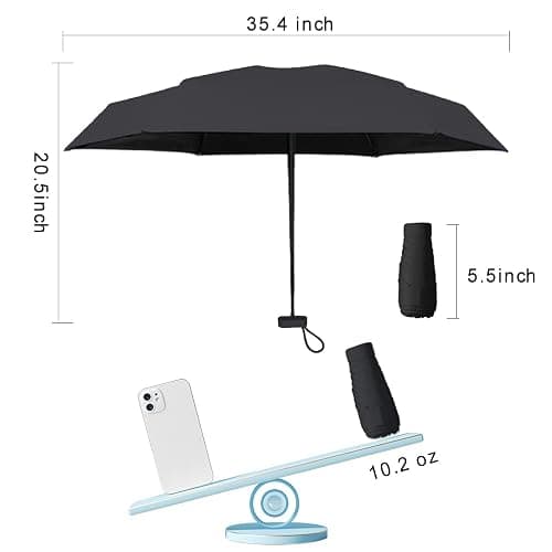 ESUFEIR Mini Travel Sun Umbrella for Purse With Case,Small Compact UV Umbrella Protection Sun,Lightweight Portable Parasol Windproof for Women Men Kids (Black) thumbnail 2