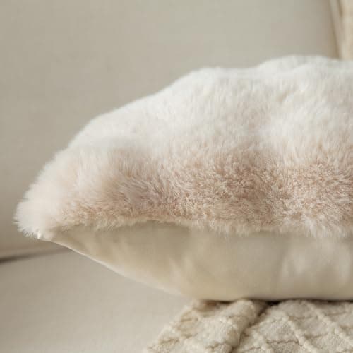 Yaertun Pack of 2 Beige Thick Soft Wool Decorative Throw Pillow Covers 18x18 Inch Faux Fur Plush Fluffy Cushion Covers for Sofa Couch Bedroom thumbnail 3