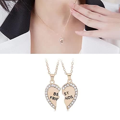 MenYiYDS 2 Pcs BFF Necklaces Friendship Necklace Best Friends Girls Necklace Alloy and Rhinestone Decorated for Girls Birthday Gifts Pendant Chain Gifts (Golden) thumbnail 6