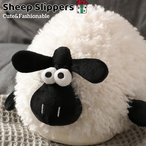 Zigihos Sheep Fuzzy Animal Slippers - Fluffy Comfort, Warm & Cozy Plush Memory Foam - Women's & Men's - Platform Slipper Sizes 6.5-7.5 thumbnail 4