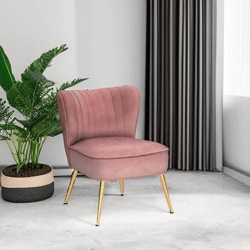 Shunzhi Pink Velvet Accent Chairs Set of 2 with Golden Legs Upholstered Side Chairs Mid-Century Modern Slipper Chairs for Guest Room Comfy Armless Wingback Corner Single Sofa Living Room Chairs thumbnail 5