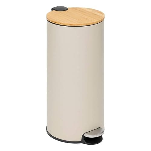 5five - Poubelle de Cuisine à Pédale Modern Color - Beige - 30L - Couvercle en Bambou, Seau Amovible - Pour Maison, Buanderie - Image 1