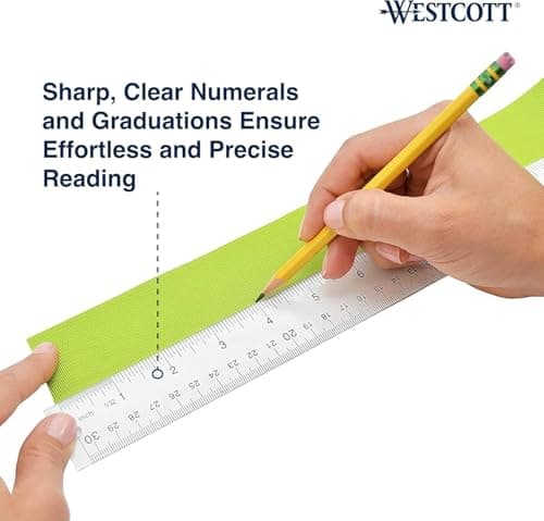 Westcott Acrylic Clear Ruler, Easy-to-Read Markings, Scratch-Resistant Design, Raised Beveled Edges, for Crafting, Office, Classroom, Back to School Supplies, 12-Inch thumbnail 8
