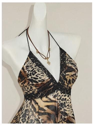 BEAUDRM Women's Leopard Halter Top Y2k Vintage Cheetah Flowy Tie Backless Asymmetrical Tops Party Club Going Out Outfits Multicolor Medium thumbnail 5