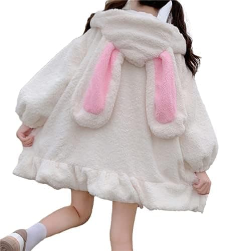 Women Bunny Ears Hoodie Kawaii Anime Aesthetic Cute Japanese Rabbit Fleece Jacket Sherpa Fluffy Fuzzy Coat Sweatshirt thumbnail 2