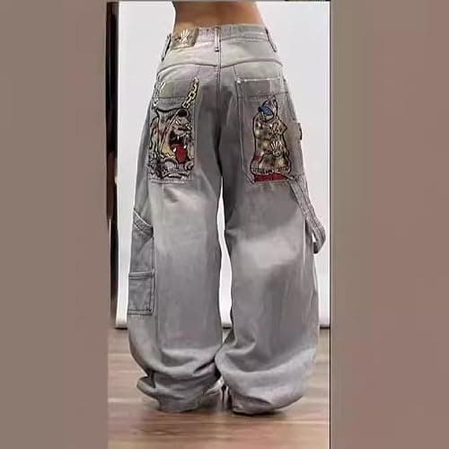 Unisex Y2K Hip Hop Street Jeans Skeleton Printed Gothic Baggy Jeans Vintage High Waist Denim Jeans Wide Leg Pants thumbnail 2